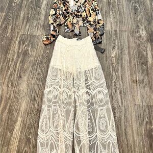 Brand New Floral Blouse and Lace Pants Set